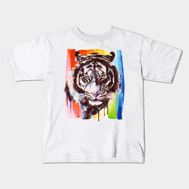 Tiger Art - Gay Pride - Rainbow - Watercolors Kids T-Shirt by BabyYodaSticker